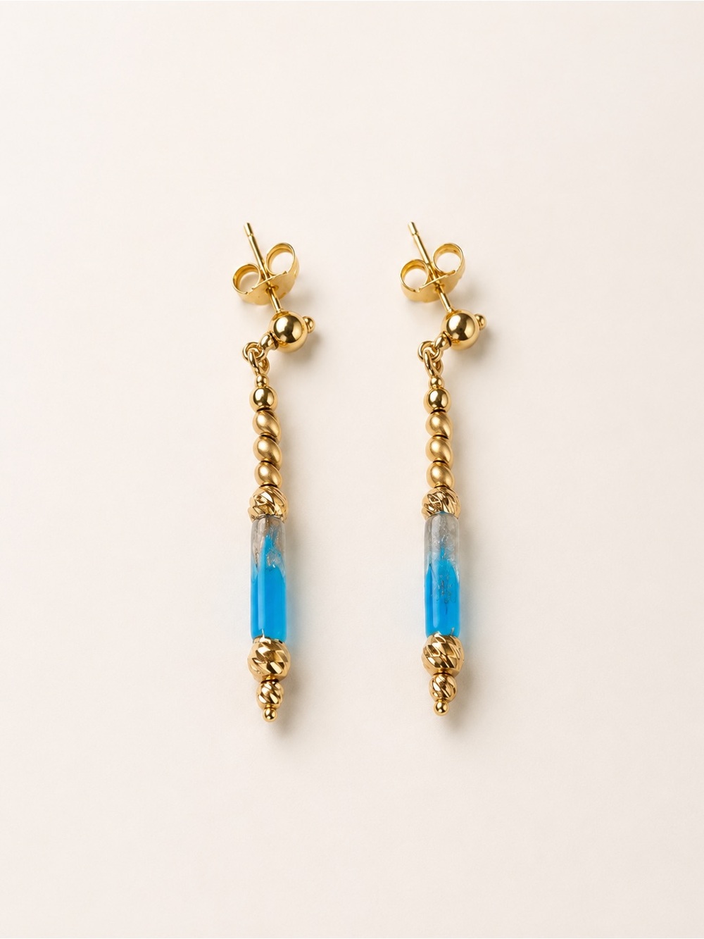 18k solid Gold Earrings with Bright Blue Accent